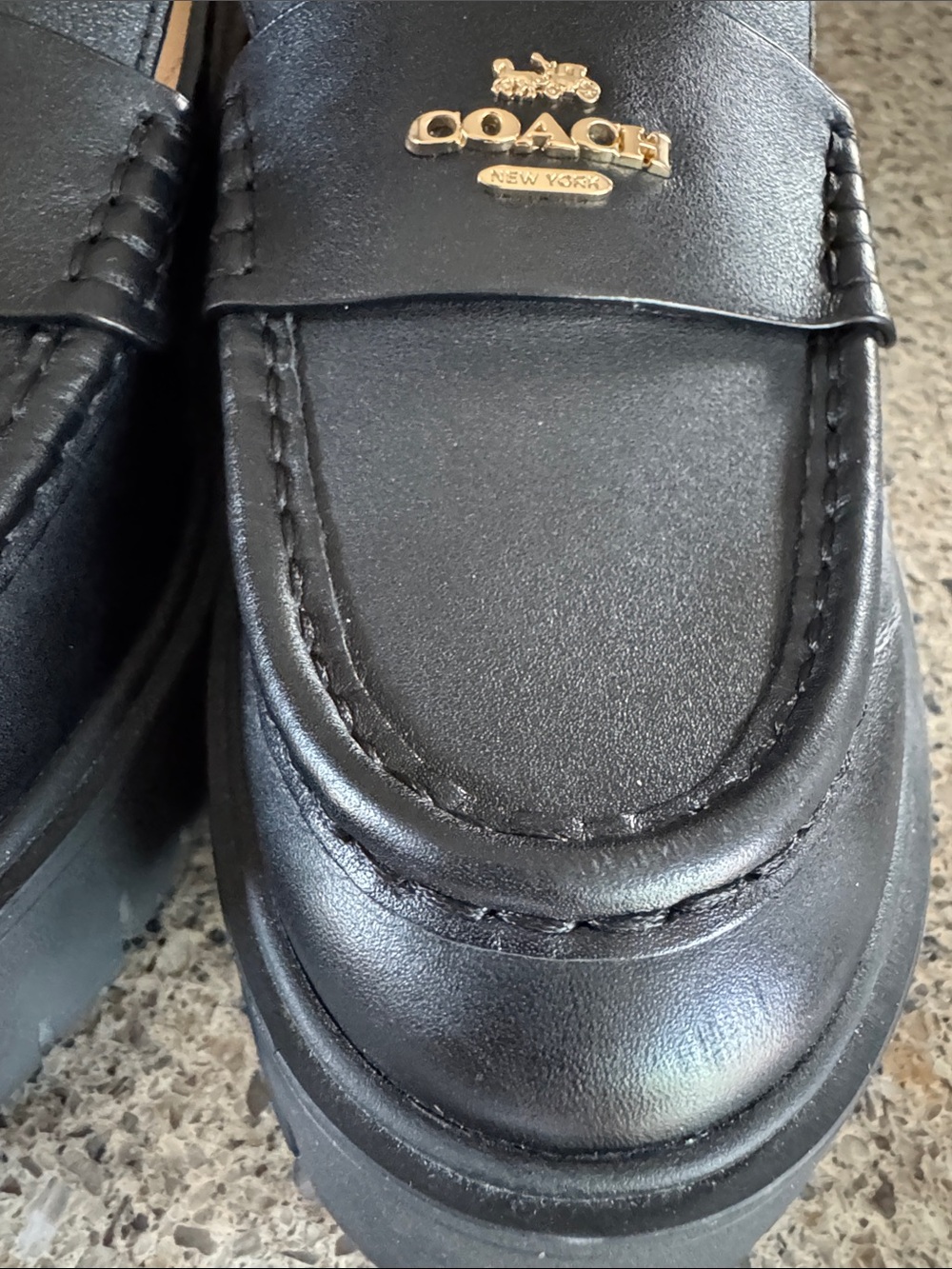 Coach Black Leather Chunky Penny Loafers with Gold Logo - Picture 10 of 17